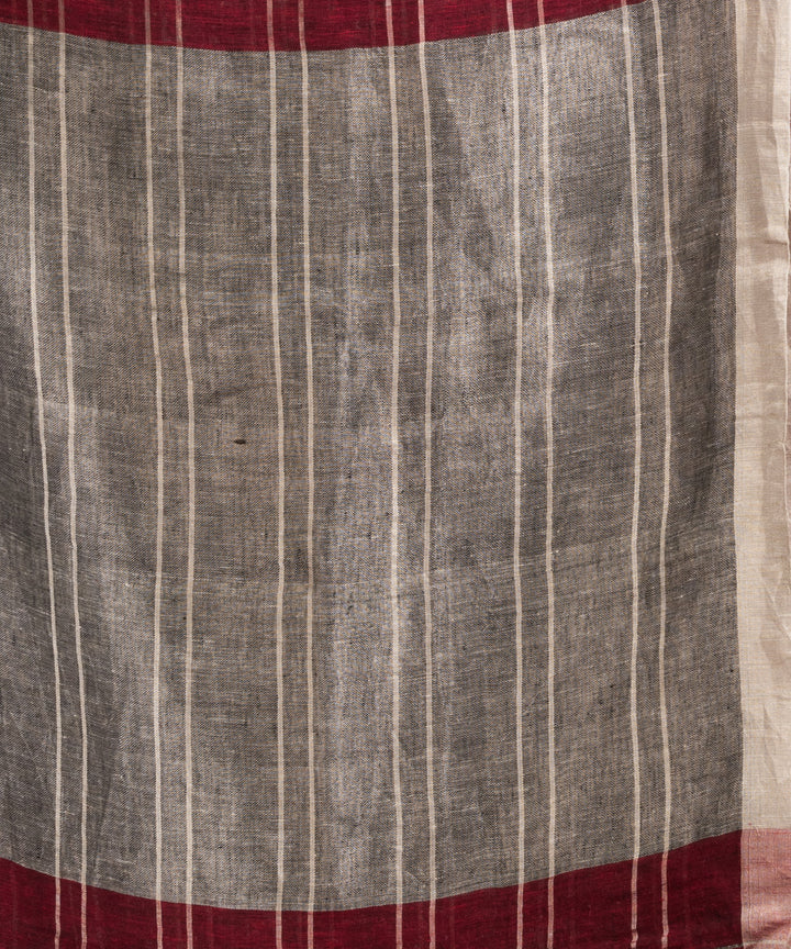 Maroon grey handloom bengal linen saree