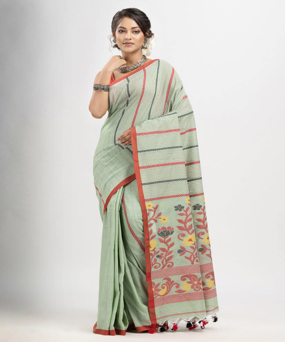 Pastel Green cotton handwoven jamdani saree