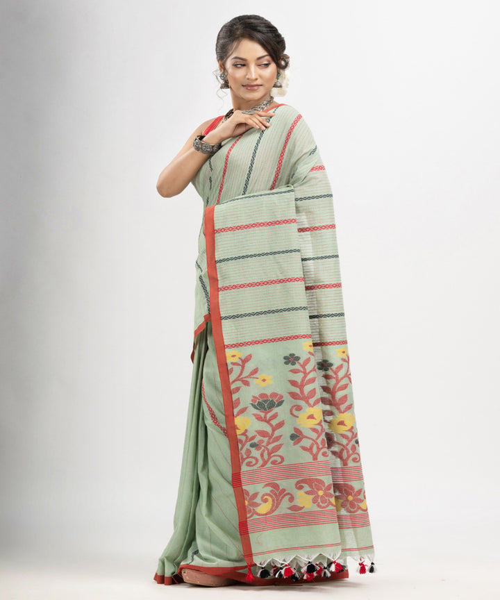 Pastel Green cotton handwoven jamdani saree