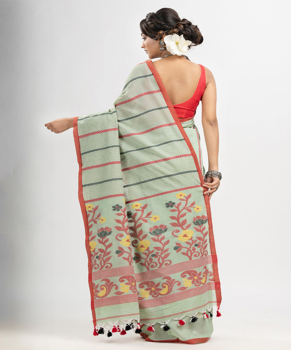 Pastel Green cotton handwoven jamdani saree