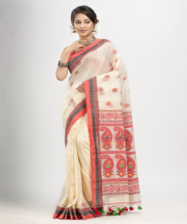 White cotton handloom jacquard saree