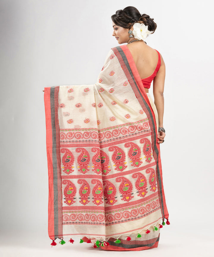 White cotton handloom jacquard saree