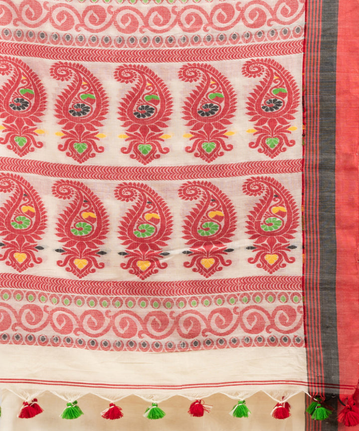 White cotton handloom jacquard saree