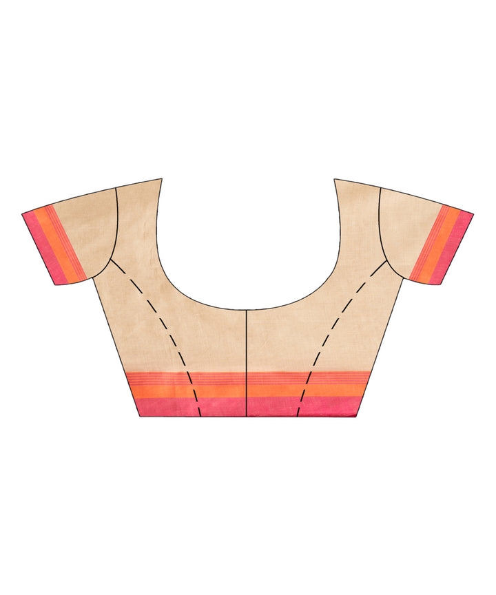 Beige pink orange cotton handloom jacquard saree