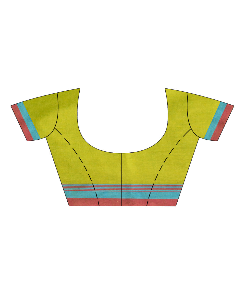 Pear Green red cotton handloom jacquard saree