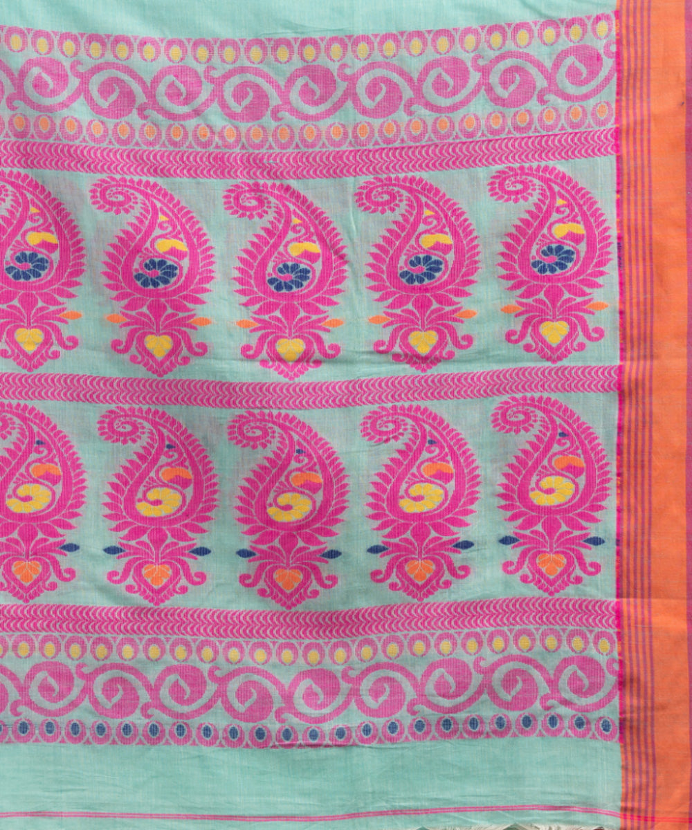 Middle blue pink cotton handloom jacquard saree