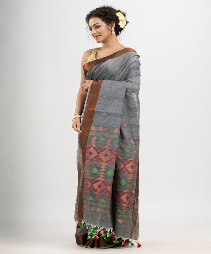 Grey cotton handloom jacquard saree