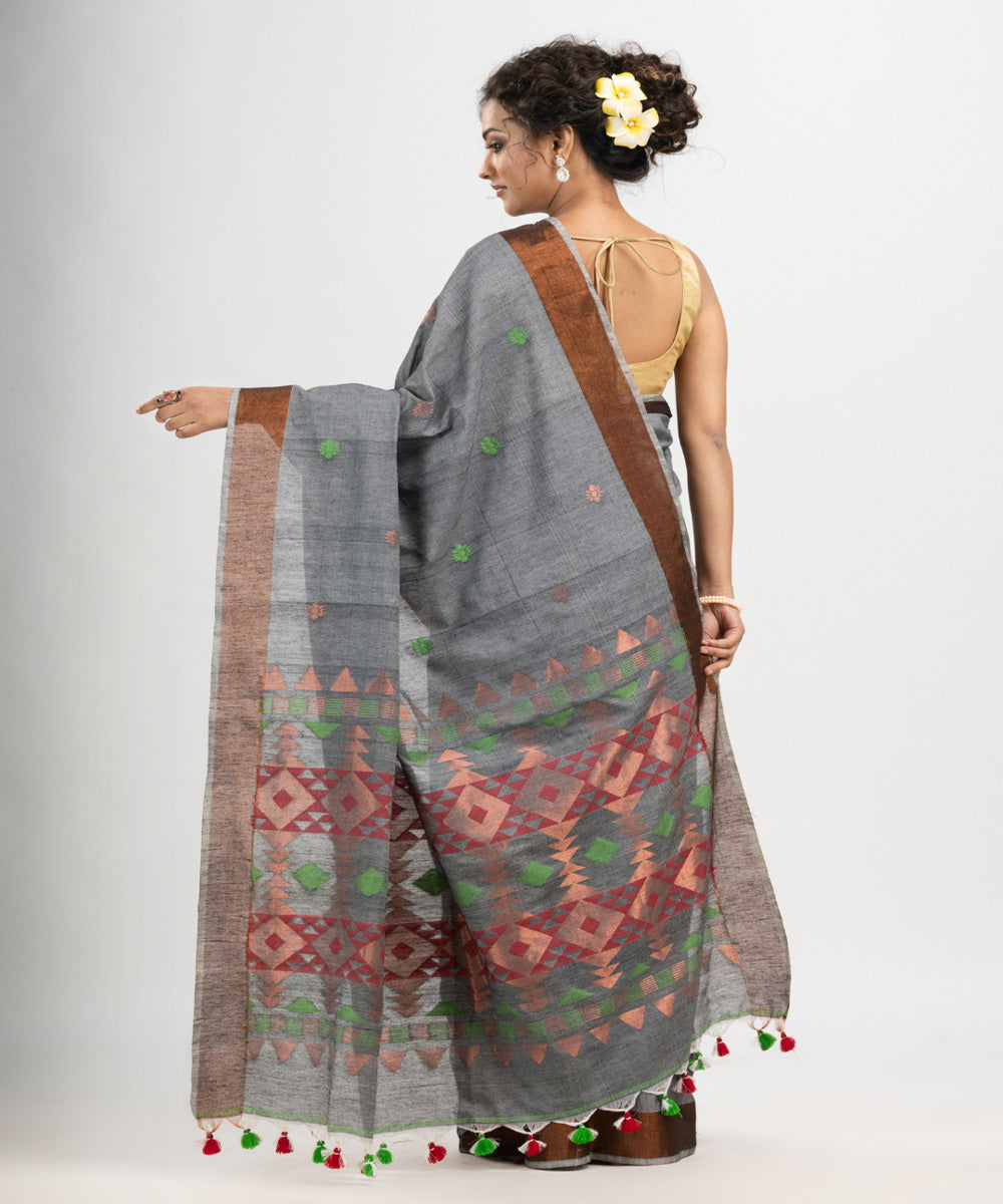 Grey cotton handloom jacquard saree