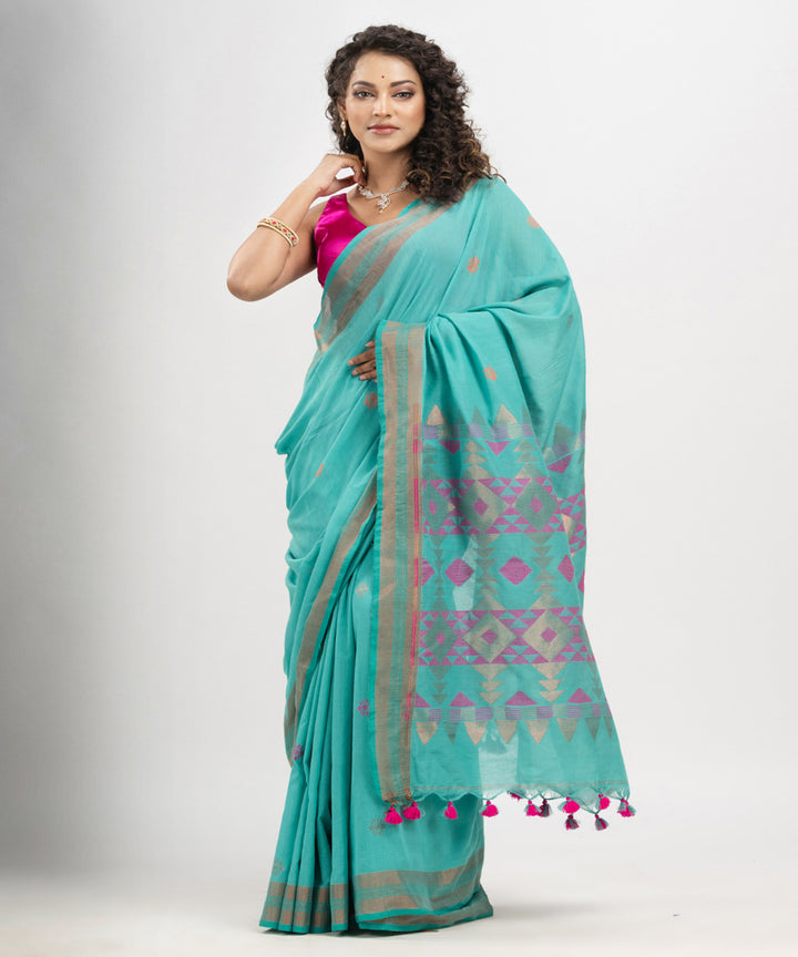 Baby blue cotton handloom jacquard saree