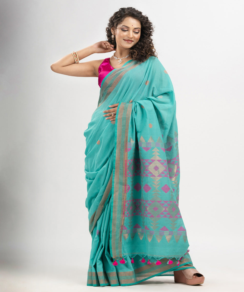 Baby blue cotton handloom jacquard saree
