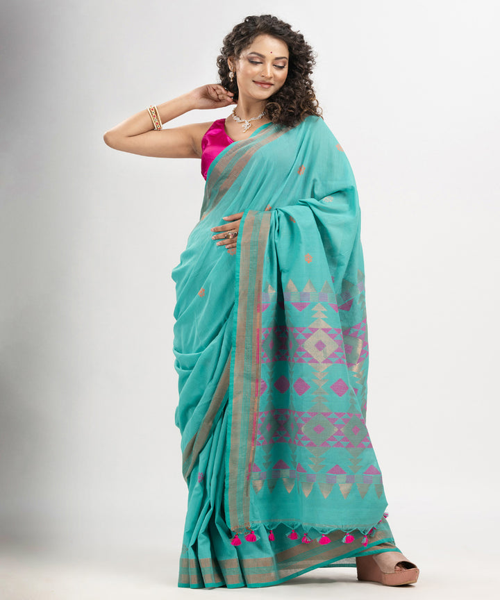 Baby blue cotton handloom jacquard saree