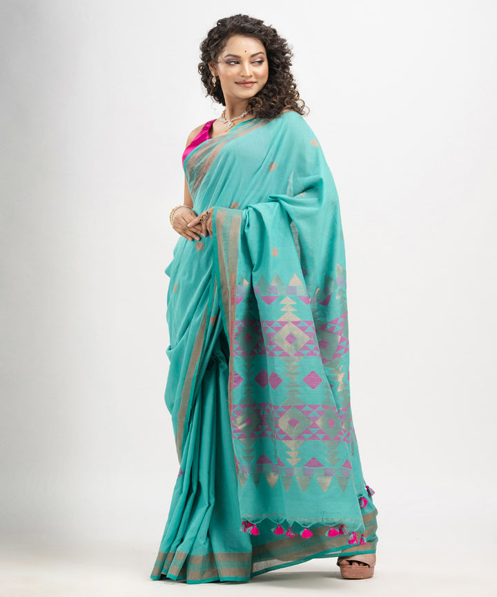 Baby blue cotton handloom jacquard saree