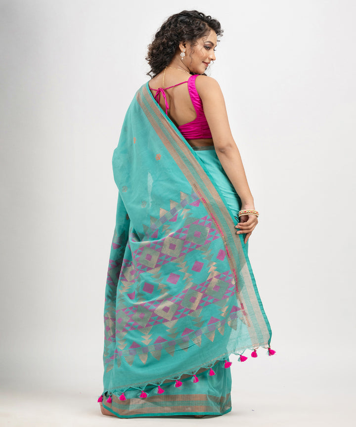 Baby blue cotton handloom jacquard saree