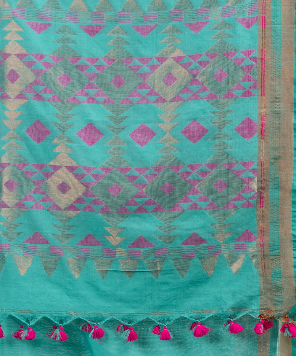 Baby blue cotton handloom jacquard saree