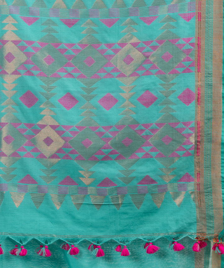 Baby blue cotton handloom jacquard saree