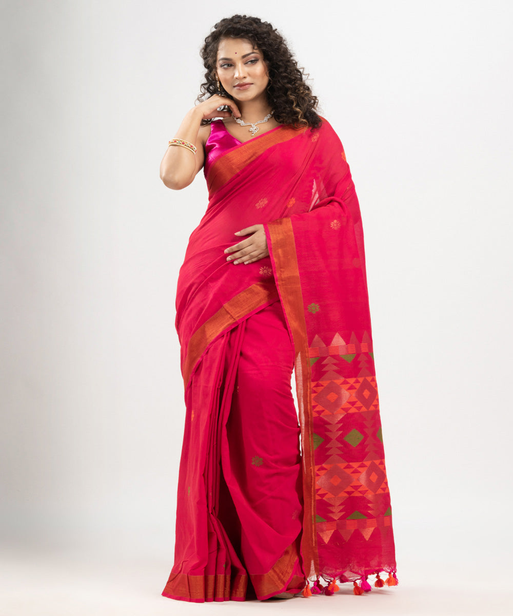 Red cotton handloom jacquard saree