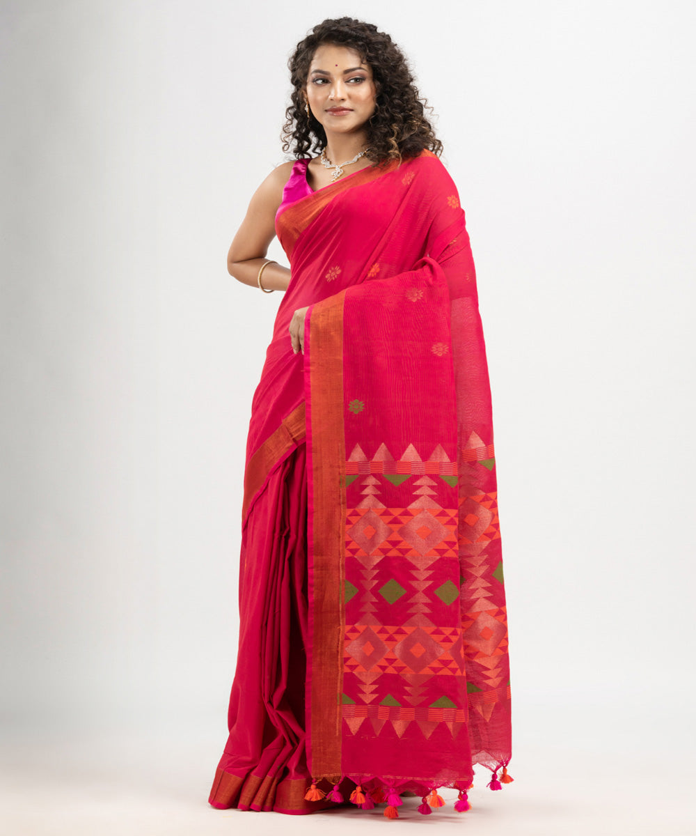 Red cotton handloom jacquard saree