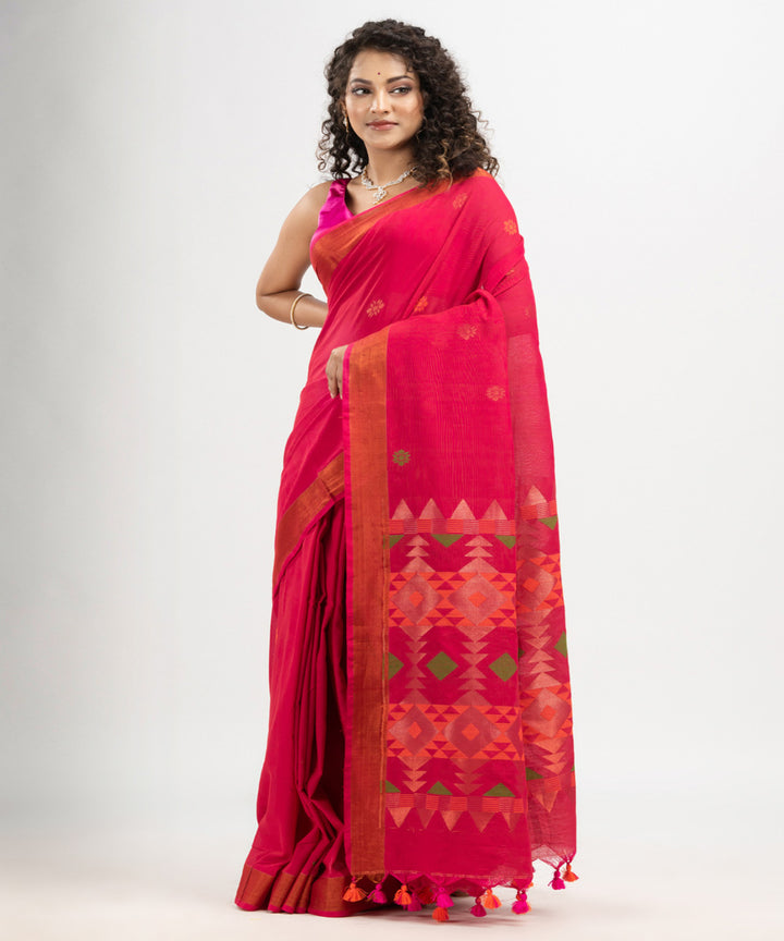 Red cotton handloom jacquard saree