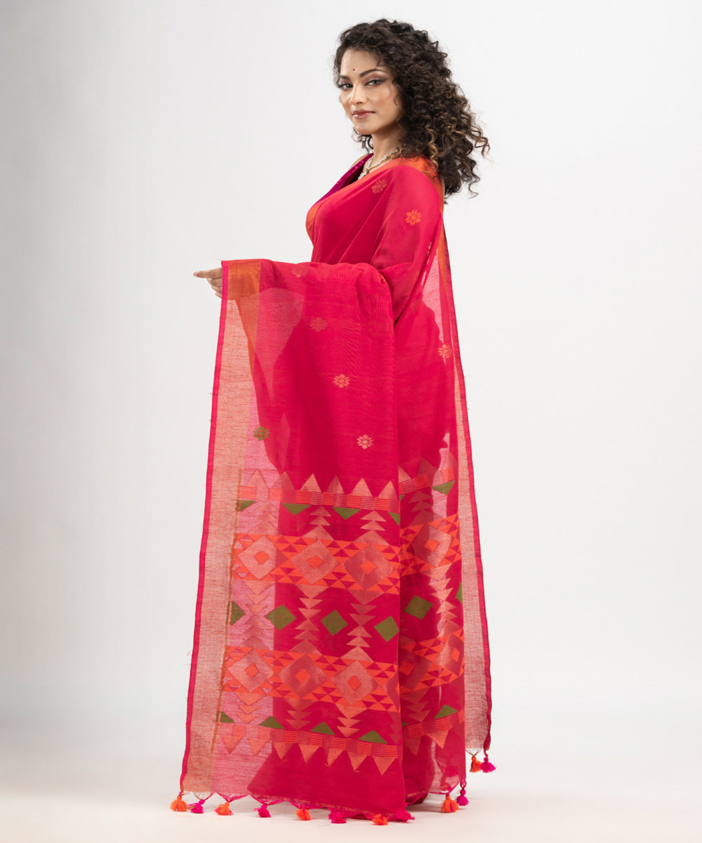 Red cotton handloom jacquard saree
