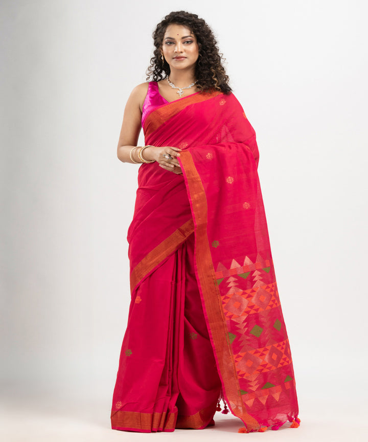 Red cotton handloom jacquard saree