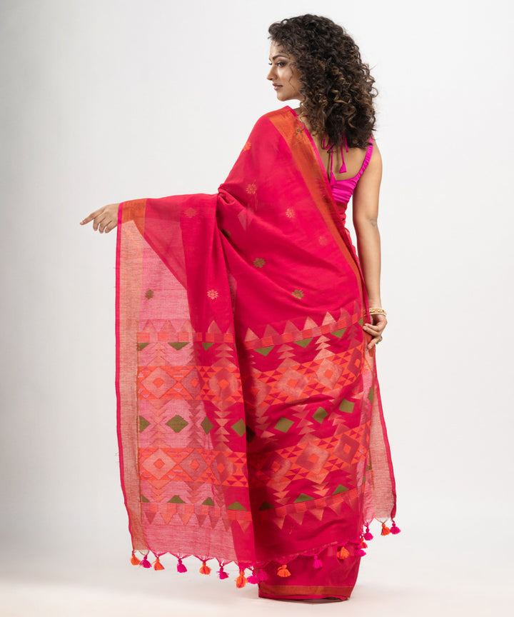 Red cotton handloom jacquard saree