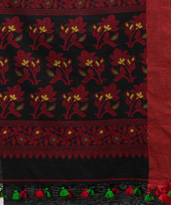 Black red cotton handloom jacquard saree