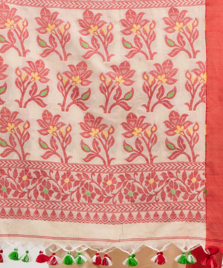 White red cotton handloom jacquard saree