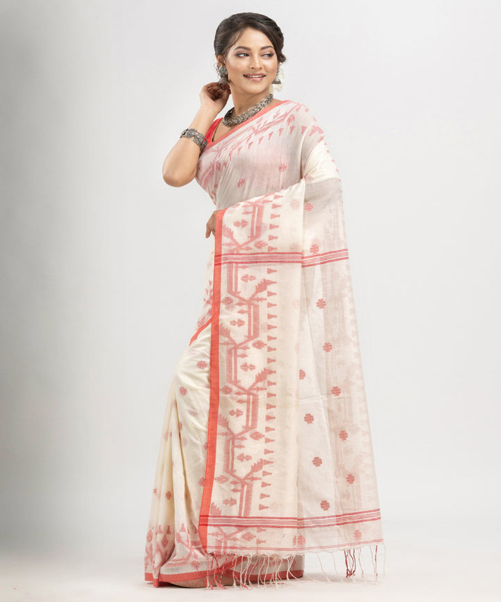 White red cotton handloom jacquard jamdani saree