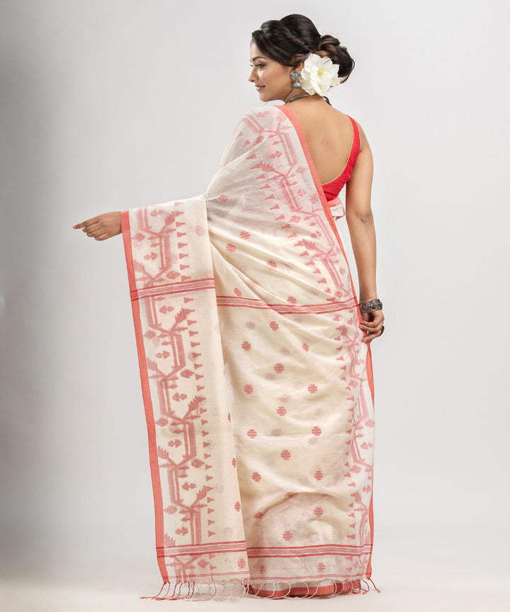 White red cotton handloom jacquard jamdani saree