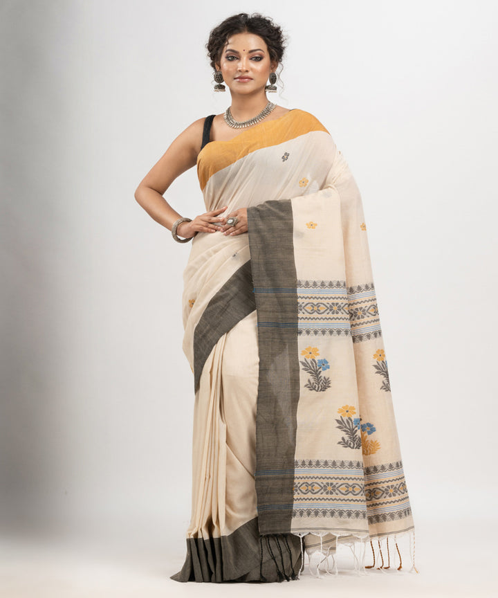 Off white cotton ganga jamuna broder handloom jacquard saree