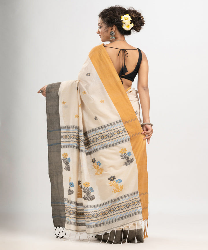 Off white cotton ganga jamuna broder handloom jacquard saree