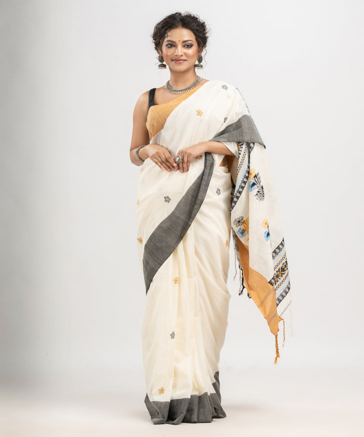 White cotton handloom ganga jamuna broder jacquard saree