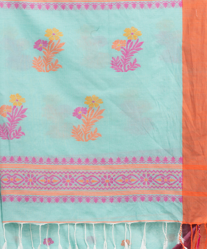 Turquoise pink cotton ganga jamuna broder handloom jacquard saree