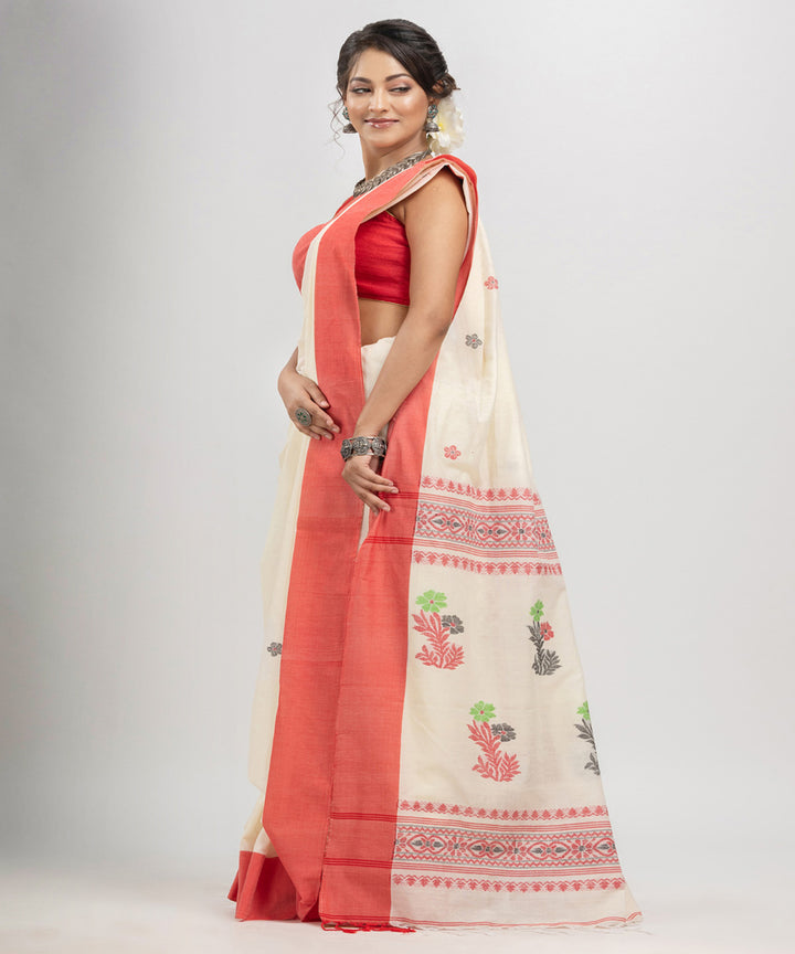 White red cotton ganga jamuna broder handloom jacquard saree