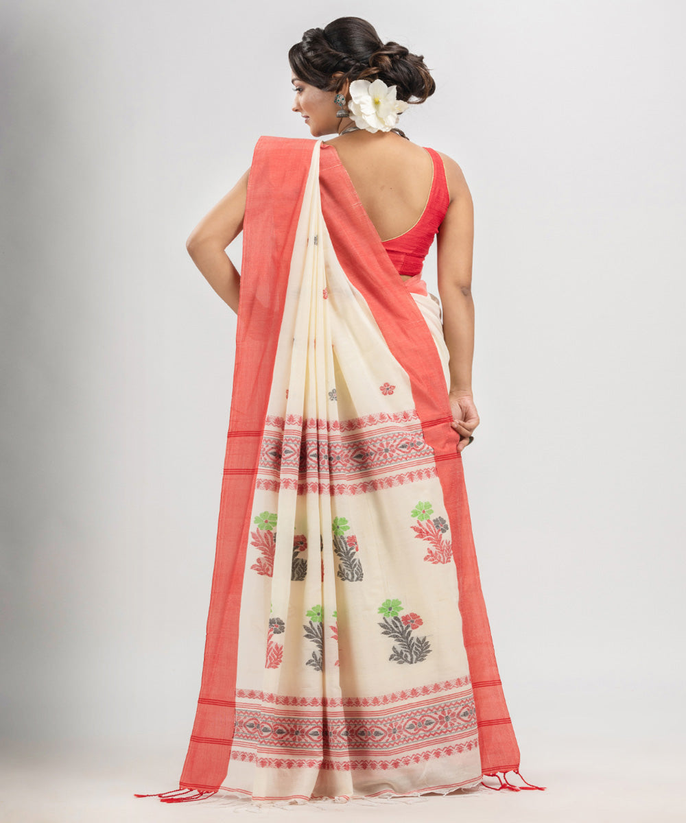 White red cotton ganga jamuna broder handloom jacquard saree