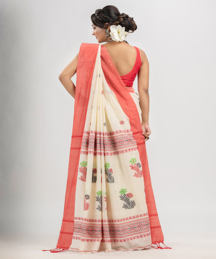 White red cotton ganga jamuna broder handloom jacquard saree