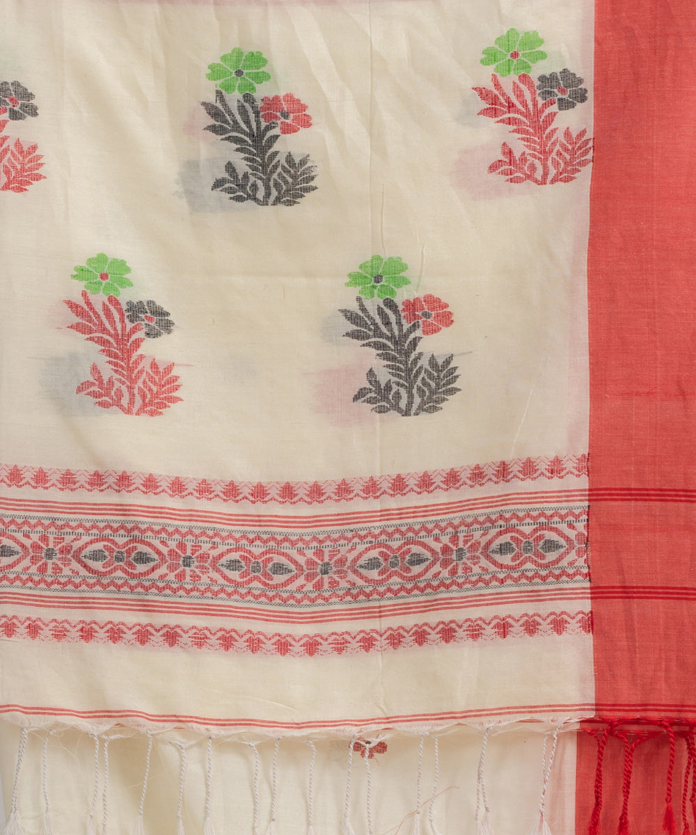 White red cotton ganga jamuna broder handloom jacquard saree