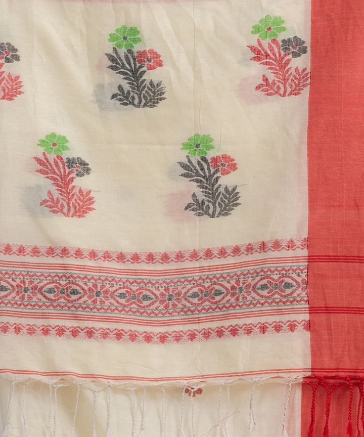 White red cotton ganga jamuna broder handloom jacquard saree