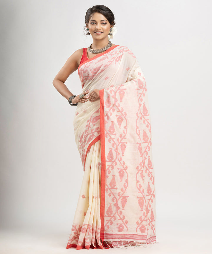 White red cotton handwoven jacquard saree