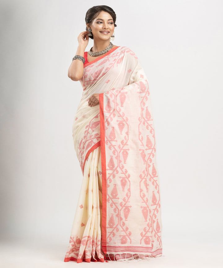 White red cotton handwoven jacquard saree