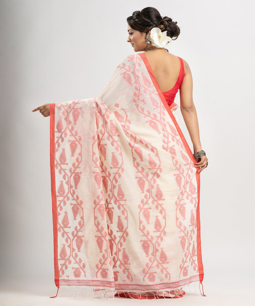 White red cotton handwoven jacquard saree
