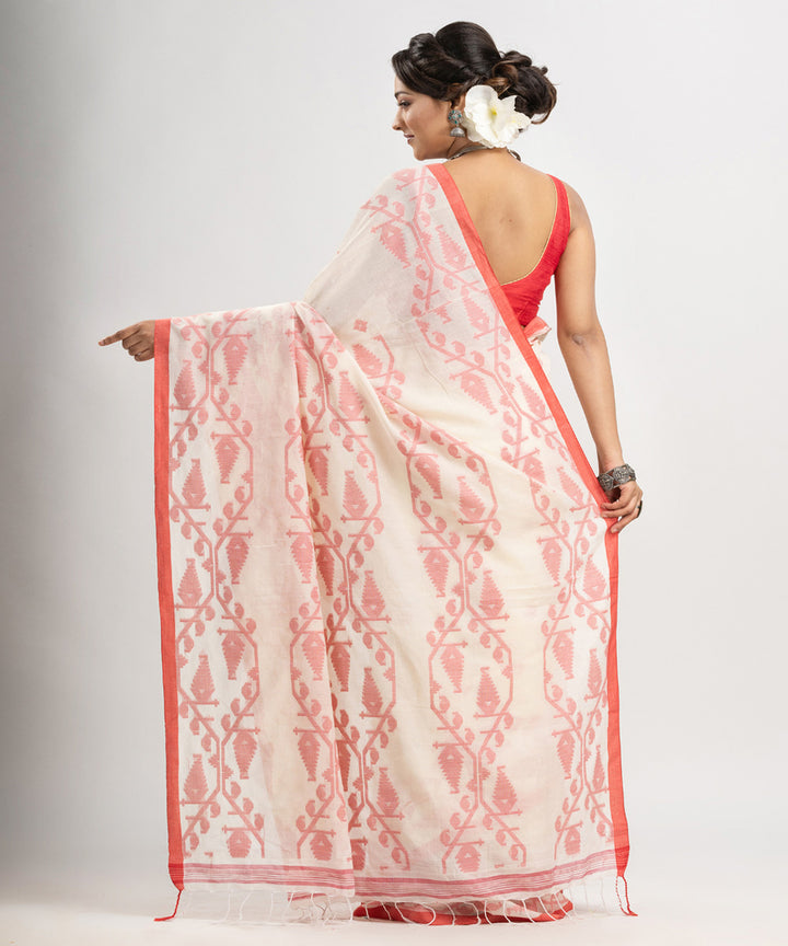 White red cotton handwoven jacquard saree