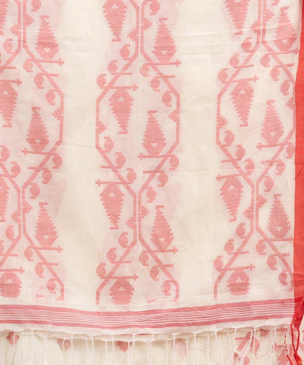 White red cotton handwoven jacquard saree