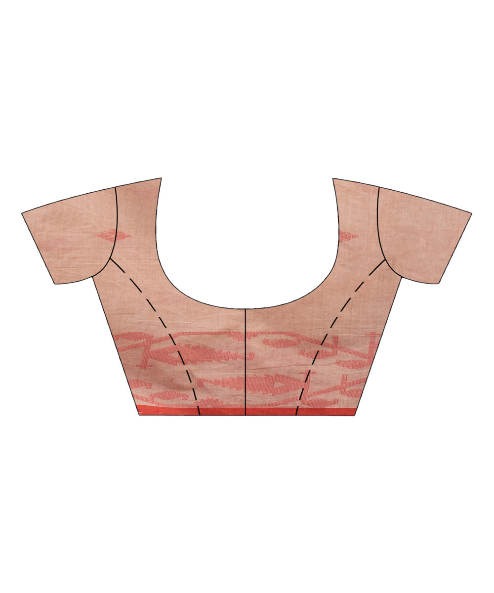 Cozy peach red cotton handwoven jacquard saree