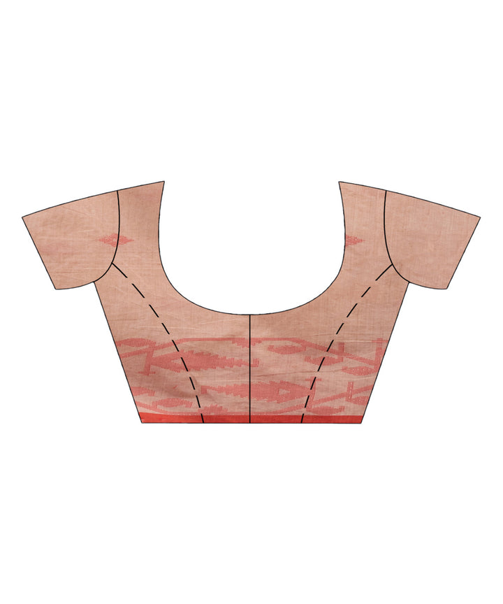 Cozy peach red cotton handwoven jacquard saree