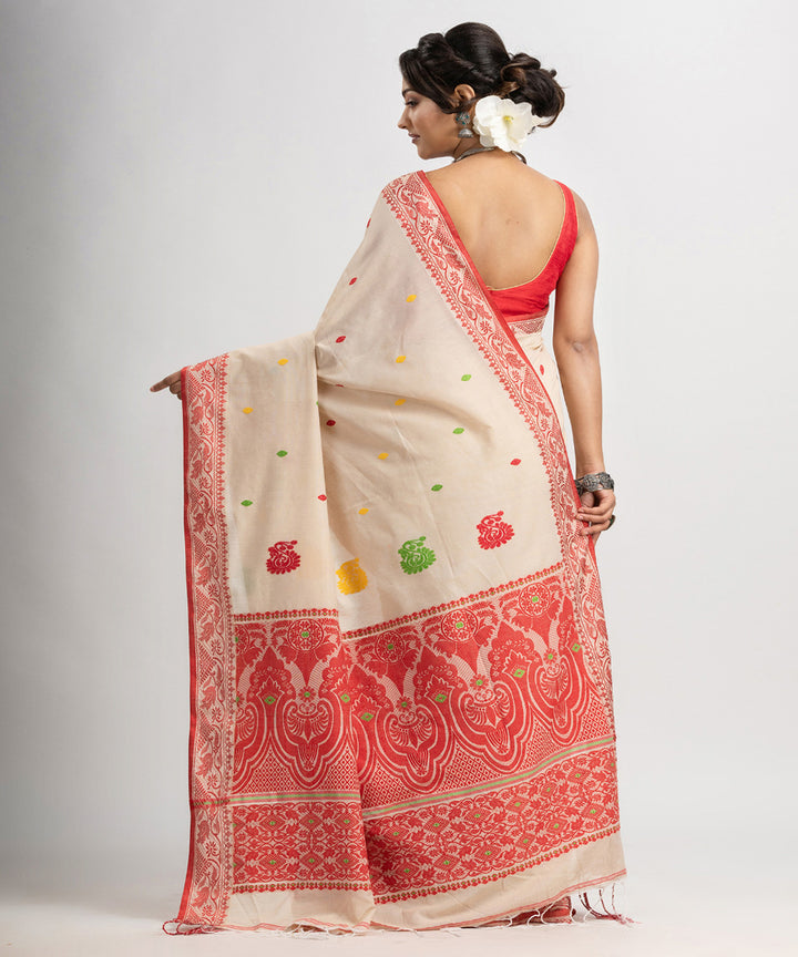 White red cotton jacquard handloom saree