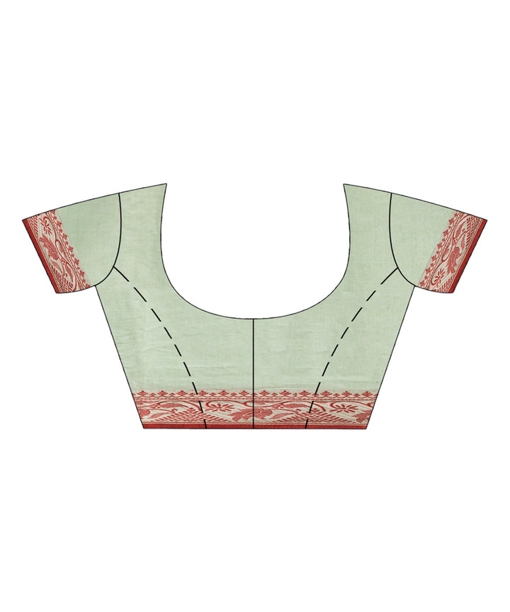 Sage green red cotton jacquard handloom saree