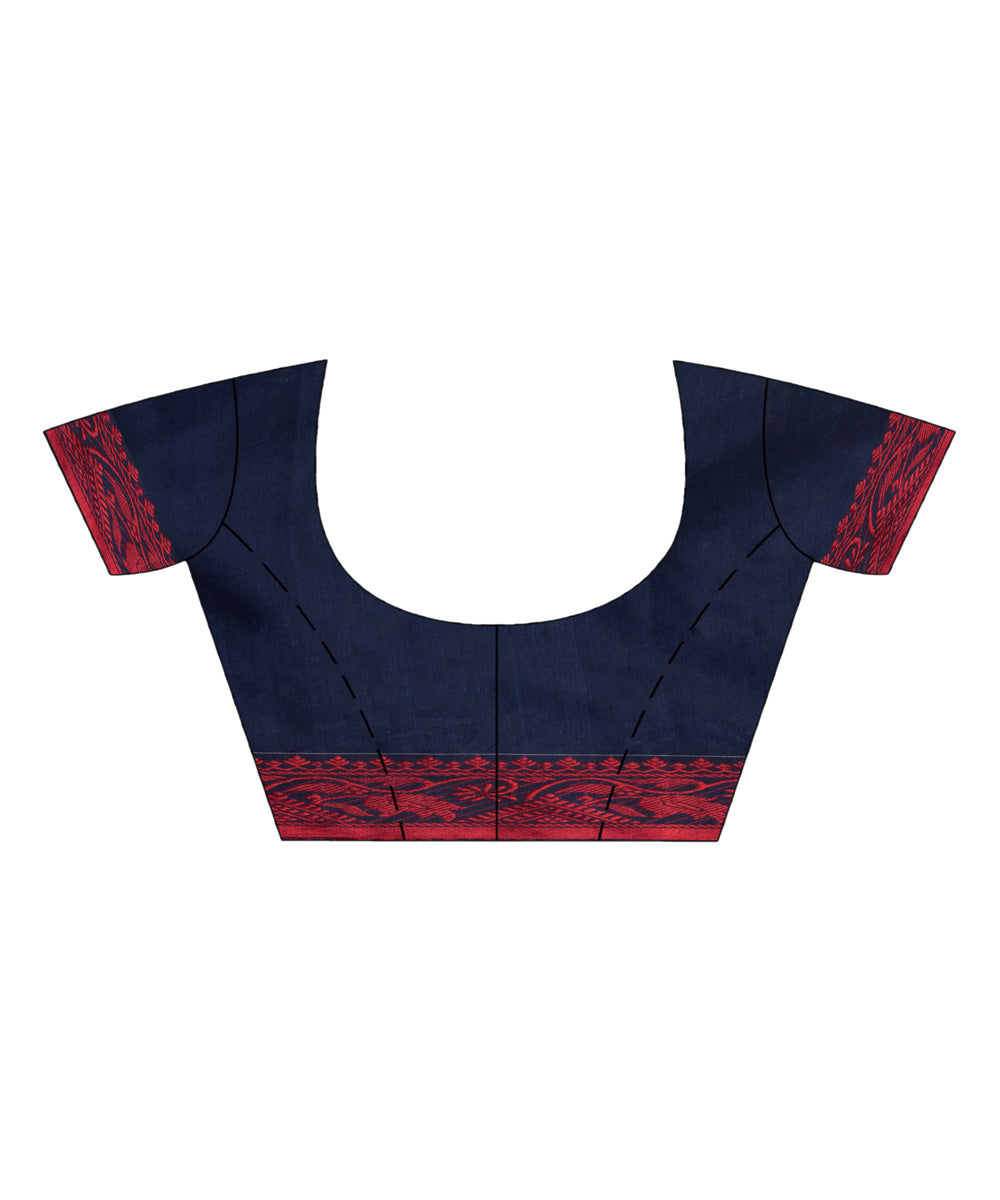 Navy blue red cotton jacquard handloom saree