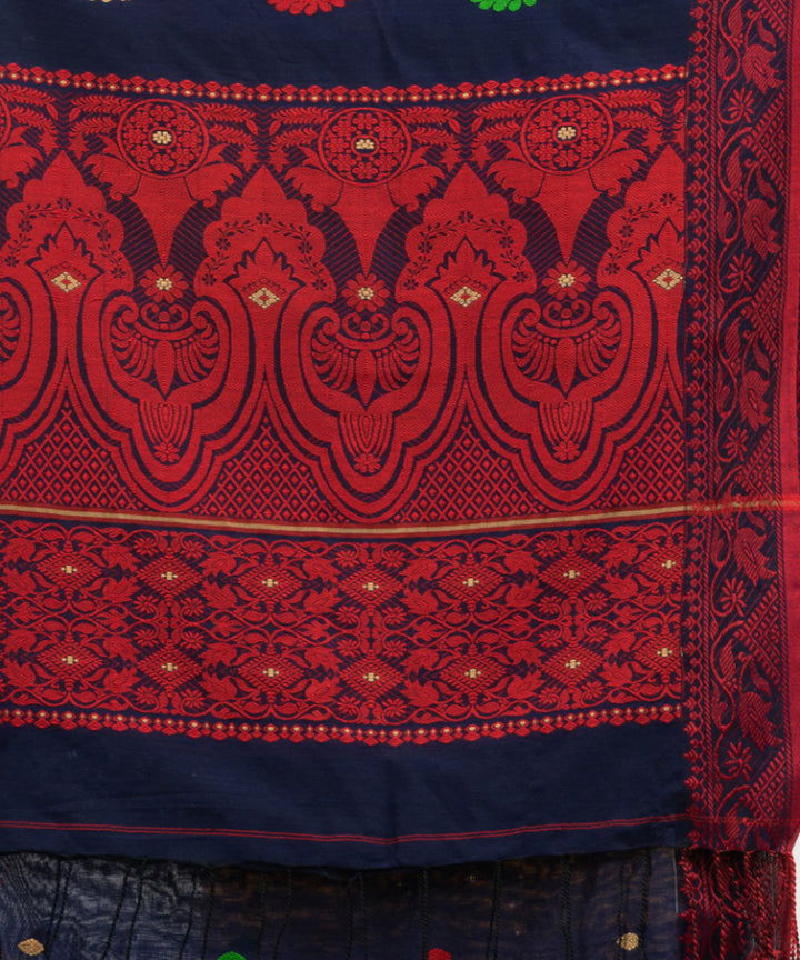 Navy blue red cotton jacquard handloom saree