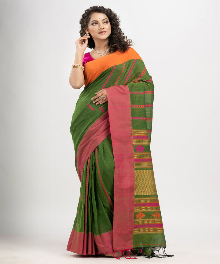 Jungle green multicolor cotton jacquard handloom saree